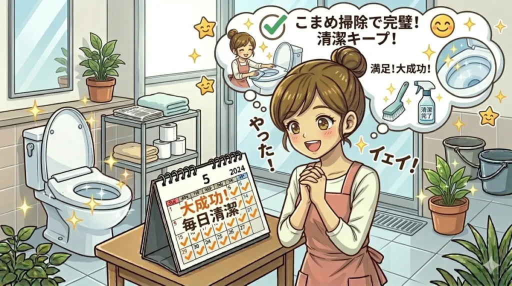 トイレをこまめに清掃して満足しているイメージ