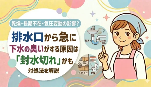 排水口から急に下水の臭いがする原因は「封水切れ」かも｜乾燥・長期不在・気圧変動の対処法を解説