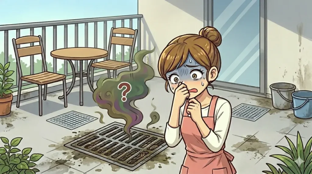 排水口から臭いにおいが出てきて悩んでいるイメージ