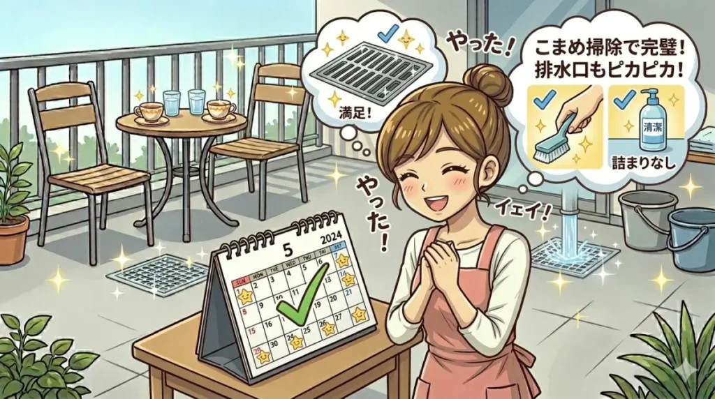 排水口をこまめに清掃して満足しているイメージ