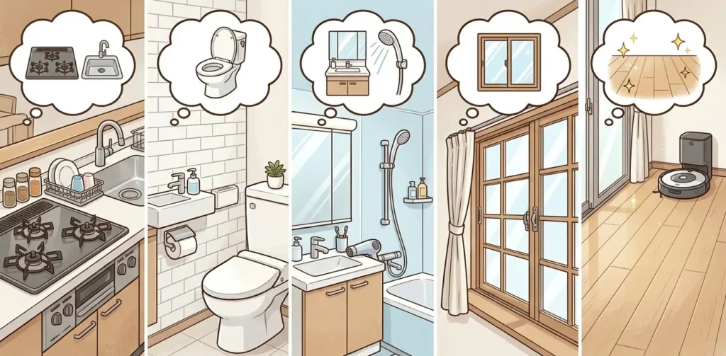 掃除すべき５か所のイラスト