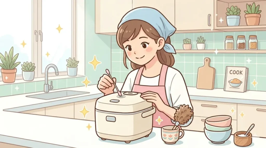炊飯器の蒸気口をきれいに掃除するイメージ