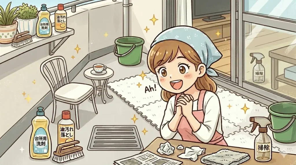 きれいになったベランダで満足しているイメージ