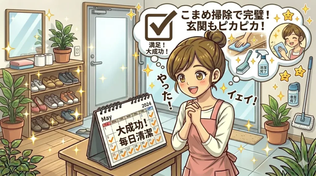 きれいになった玄関でうれしそうなイメージ