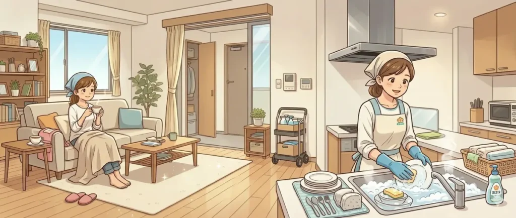 家事代行で洗い物をしてもらっているイメージ
