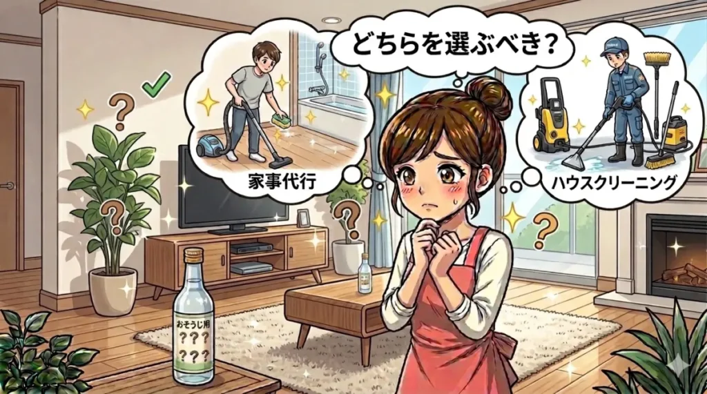 家事代行とハウスクリーニングどちらが良いか悩むイメージ